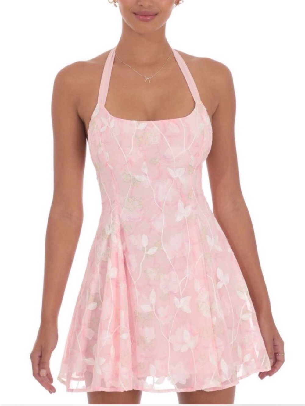 Lucy in the Sky Pink Floral Halter Skater Dress